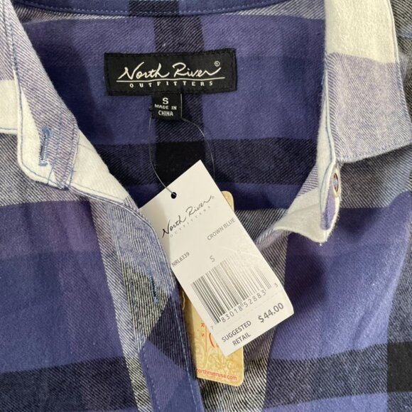 North River Outfitters Crown Blue Plaid Flannel Button Down Shirt | S NWT - Picture 2 of 5